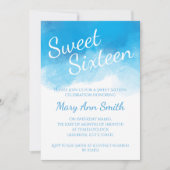 Invitation Aquarelle bleu Sweet sixteen (Devant)