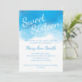 Invitation Aquarelle bleu Sweet sixteen (Debout devant)