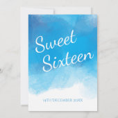 Invitation Aquarelle bleu Sweet sixteen (Dos)