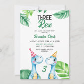 Invitation Aquarelle Bleu Trex Vert Enfants 3e anniversaire (Devant)