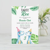 Invitation Aquarelle Bleu Trex Vert Enfants 3e anniversaire (Debout devant)