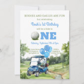 Invitation Aquarelle Bleu Trou en un Golf 1er Anniversaire (Devant)