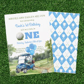 Invitation Aquarelle Bleu Trou en un Golf 1er Anniversaire