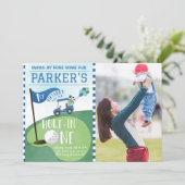 Invitation Aquarelle Bleu Trou En Un Golf 1er Anniversaire Ph (Debout devant)