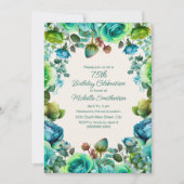 Invitation Aquarelle bleu turquoise vert Floral 75e anniversa (Devant)
