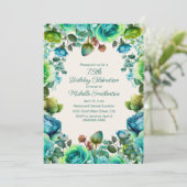 Invitation Aquarelle bleu turquoise vert Floral 75e anniversa (Debout devant)