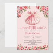 Invitation Aquarelle bleu tutu robe rose roses Baby shower (Devant / Derrière)