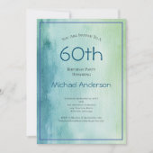 Invitation Aquarelle bleu vert 60e anniversaire pour lui (Devant)