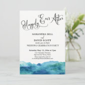 Invitation Aquarelle bleu vert Aqua Happy Toujours Après (Debout devant)