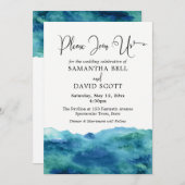 Invitation Aquarelle bleu vert Aqua Mariage moderne 1b (Devant / Derrière)