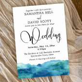 Invitation Aquarelle bleu vert Aqua Mariage moderne 3b