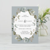 Invitation Aquarelle bleu vert Mariage Feuille Greeney (Debout devant)