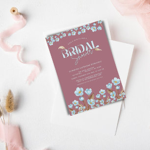 Invitation Aquarelle bleu vintage Fête des mariées florale