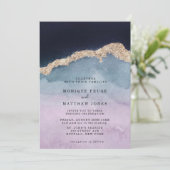 Invitation Aquarelle bleu violet Aquarelle Agate Gold Mariage (Debout devant)