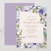 Invitation Aquarelle bleu violet bleu-dusty Graduation floral (Devant / Derrière)