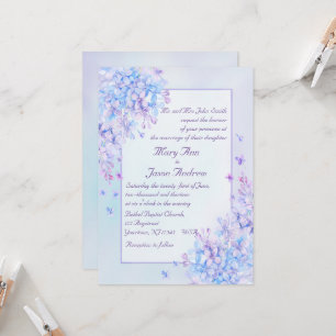 Invitation Aquarelle bleu violet Lilac Fleur Mariage Inviter