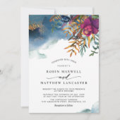 Invitation Aquarelle bleu violet turquoise, Mariage du jardin (Devant)
