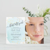 Invitation Aquarelle bleu x Bat mitzvah photo or (Debout devant)