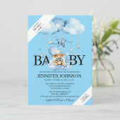 Invitation Aquarelle Bleue adorable Baby shower Ours En Teddy (Debout devant)