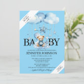 Invitation Aquarelle Bleue adorable Baby shower Ours En Teddy (Debout devant)