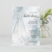 Invitation Aquarelle bleue avec Fête des mariées Parties scin (Debout devant)