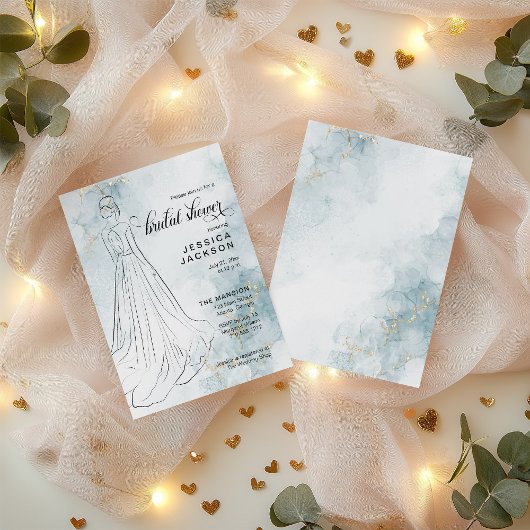 Invitation Aquarelle bleue avec Fête des mariées Parties scin