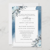 Invitation Aquarelle bleue avec Floral Bleu, Parents Hébergem (Devant)