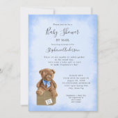 Invitation Aquarelle bleue Baby shower Brown d'ours par courr (Devant)