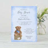 Invitation Aquarelle bleue Baby shower Brown d'ours par courr (Debout devant)