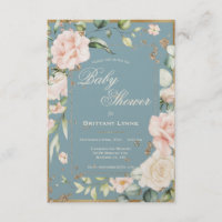Aquarelle bleue Baby shower cadre or Floral