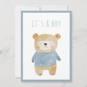 Invitation Aquarelle bleue Baby shower d'ours en peluche mign (Devant)