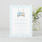 Invitation Aquarelle bleue balançoire bébé garçon douche (Debout devant)