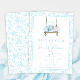Invitation Aquarelle bleue balançoire bébé garçon douche