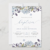 Invitation Aquarelle bleue Baptême floral (Devant)