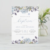 Invitation Aquarelle bleue Baptême floral (Debout devant)