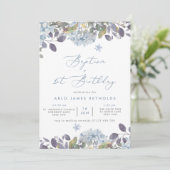 Invitation Aquarelle bleue Baptême floral & 1er anniversaire (Debout devant)
