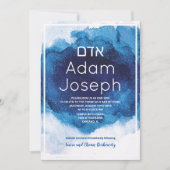 Invitation aquarelle bleue Bar Mitzvah (Devant)