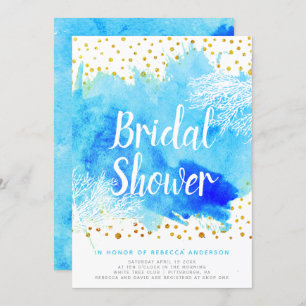 Invitation Aquarelle bleue, barrière de corail mariage douche