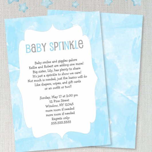 Invitation Aquarelle bleue Bébé arrosage / baby shower garçon