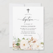 Invitation Aquarelle Bleue Blancs Joli Filles Florales Baptêm (Devant)