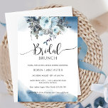 Invitation Aquarelle bleue, Bleu Floral Bridal Brunch/Douche<br><div class="desc">Jolie Fête des mariées/brunch/couples invitation à la douche avec délicates taches d'aquarelle bleue encadrant vos détails, bouquet floral haut et "Bridal" en calligraphie manuscrite. Fleurs et feuillage dans les tons bleu roux, bleu marine, blanc, gris, sauge et caramel. Le dos de la carte est en bleu clair. Une partie de...</div>