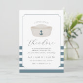 Invitation Aquarelle bleue Bleu Marine Casquette Premier anni (Debout devant)