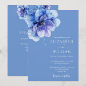 Invitation Aquarelle bleue Botanique Floral QR Code Mariage (Devant / Derrière)