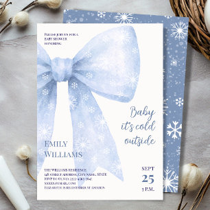 Invitation Aquarelle bleue Bow froid extérieur Baby shower