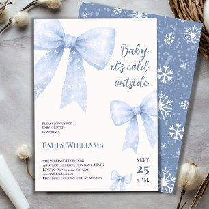 Invitation Aquarelle bleue Bow froid extérieur Baby shower