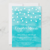 Invitation Aquarelle bleue | Chaîne Lights Couples Douche (Devant)