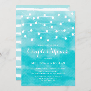Invitation Aquarelle bleue   Chaîne Lights Couples Douche