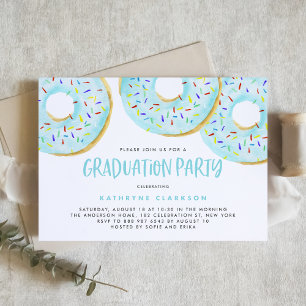 Invitation Aquarelle Bleue Cute Donuts Graduation Party