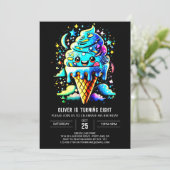 Invitation Aquarelle Bleue Cute Garçon Crème de glace Anniver (Debout devant)