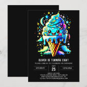 Invitation Aquarelle Bleue Cute Garçon Crème de glace Anniver (Devant / Derrière)